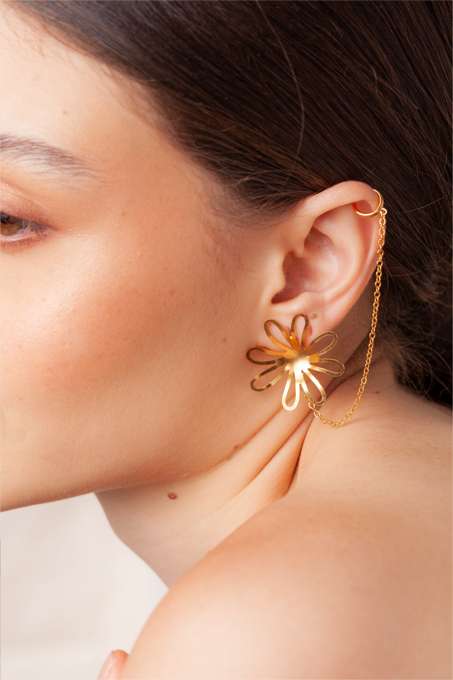 Aretes flor Gazania con earcuff solitario