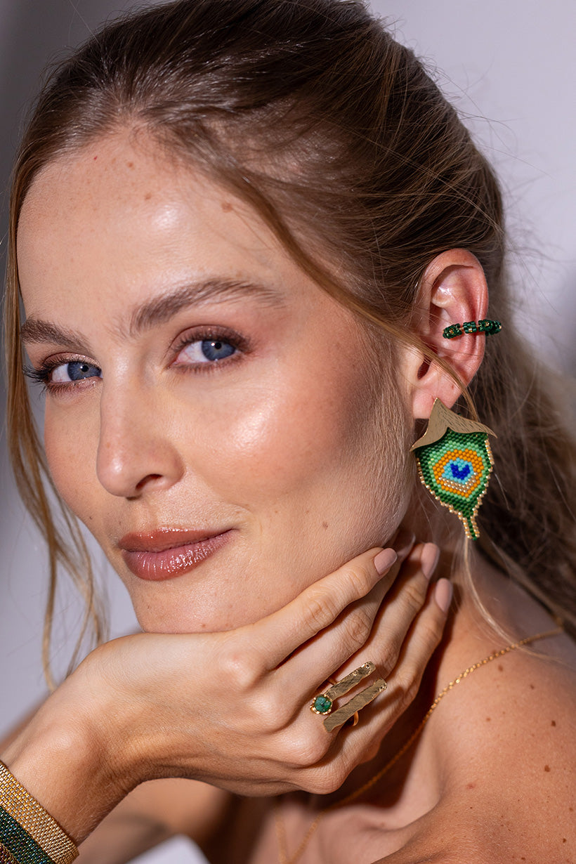 Aretes Pluma Pavo Real — Majestuosidad hecha joya