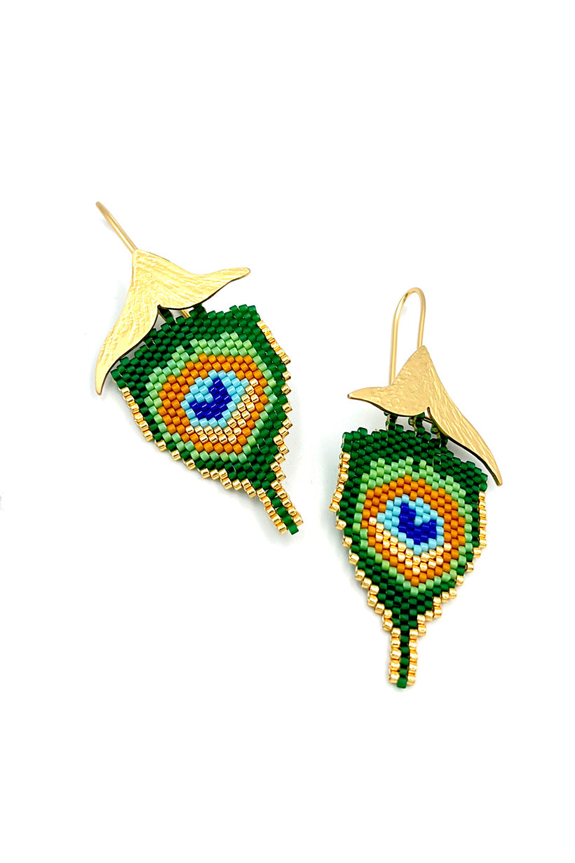 Aretes Pluma Pavo Real — Majestuosidad hecha joya