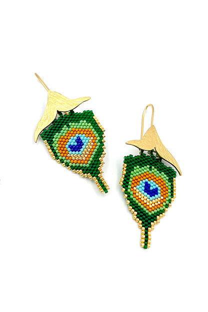 Aretes Pluma Pavo Real